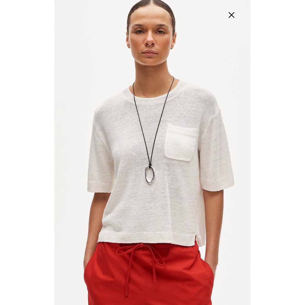 JCrew Relaxed pocket sweater-tee White Linen Cotton Euro Short Sleeve Boxy Small